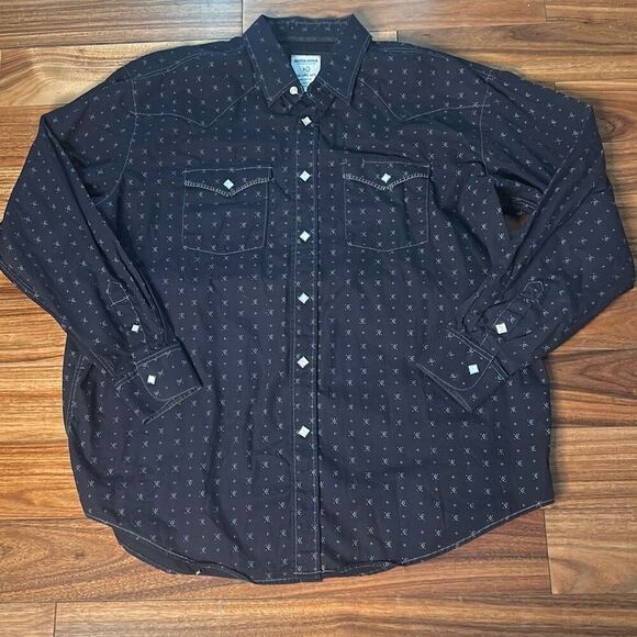 Mens Panhandle Slim Rough Stock Long Sleeve Navy‎ Print Snap Western Shirt - Picture 1 of 9